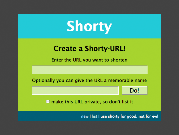 a screenshot of the final shorty application